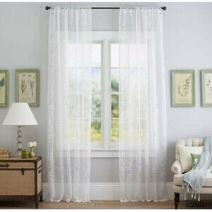 Pottery Barn Unlined Sheers Nora 50" x96" White Rod Pocket Curtain Panels